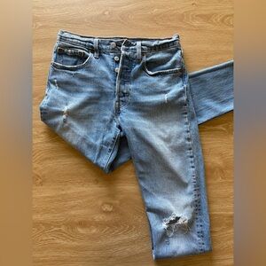 Levi's 501s Skinny Leg Jeans Distressed Light Wash - Size 26